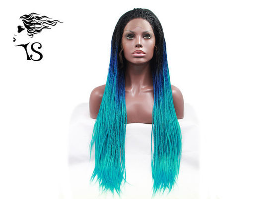 Porcellana Trecce blu della scatola della parte anteriore di Ombre Syntheticlace, parrucca intrecciata africana lunga colorata dei capelli fornitore